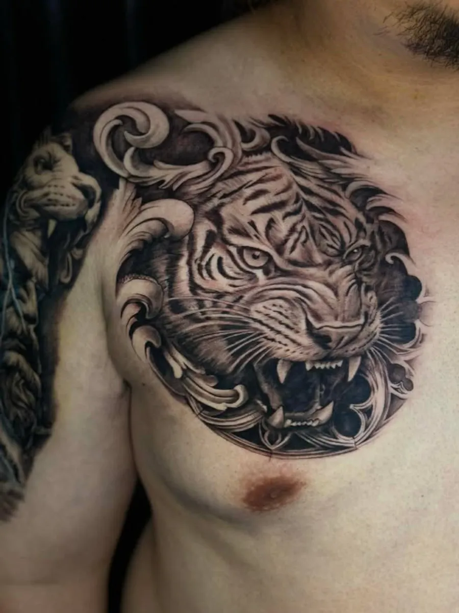 Realistic tiger tattoo by RUN INK Tattoo Bangkok