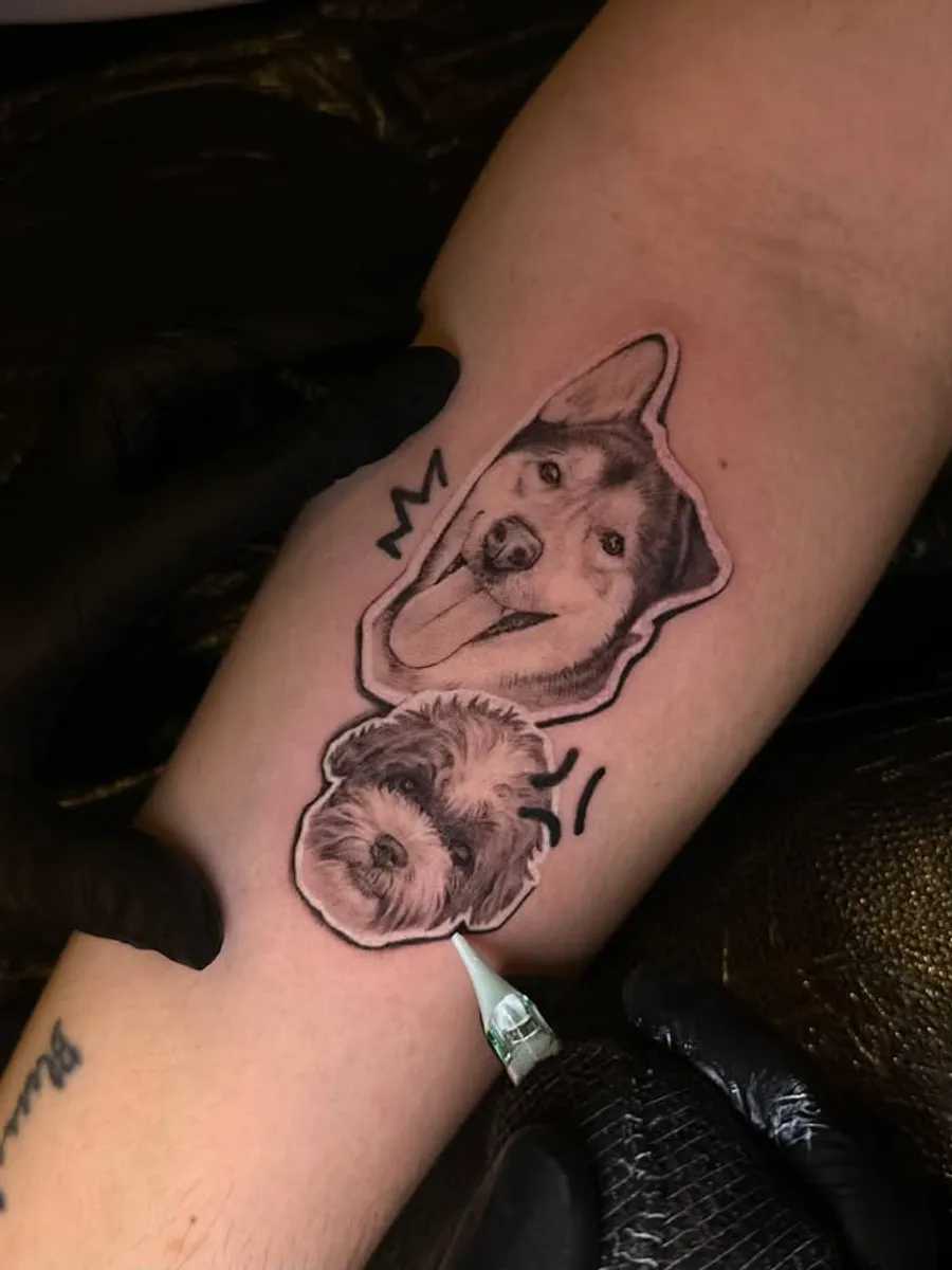 Fine Line pet portrait tattoo by RUN INK Tattoo Bangkok