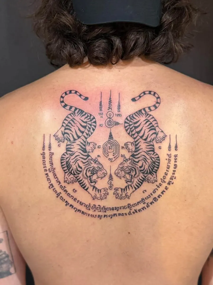 Twin tiger Sak Yant by RUN INK Tattoo Bangkok
