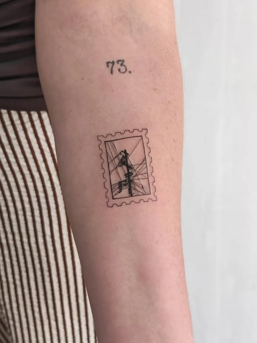 Fine Line postage stamp tattoo by RUN INK Tattoo Bangkok