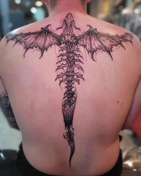 Black and Grey dragon spine tattoo by RUN INK Tattoo Bangkok