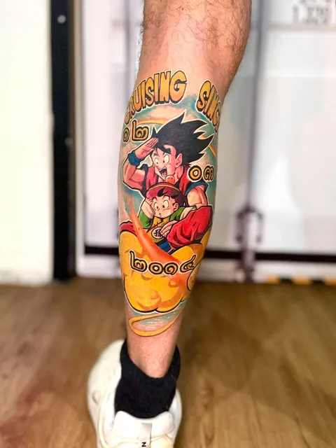 Color Dragon Ball calf tattoo by RUN INK Tattoo Bangkok
