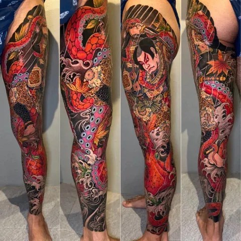 Japanese full leg sleeve tattoo by RUN INK Tattoo Bangkok