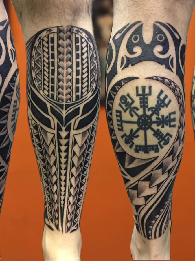 ผลงานสัก Maori Polynesian ลายชนเผ่าที่ขา โดย RUN INK Tattoo Bangkok