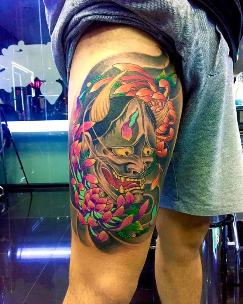 Japanese Irezumi Hannya mask tattoo by RUN INK Tattoo Bangkok